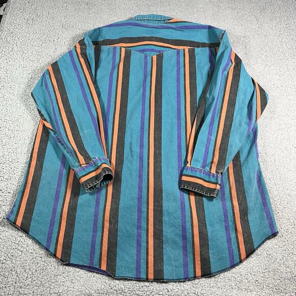 Wrangler Brushpopper Shirt Mens 18.5 Stripe Colorful Western Rodeo Cowboy VTG - Picture 2 of 12